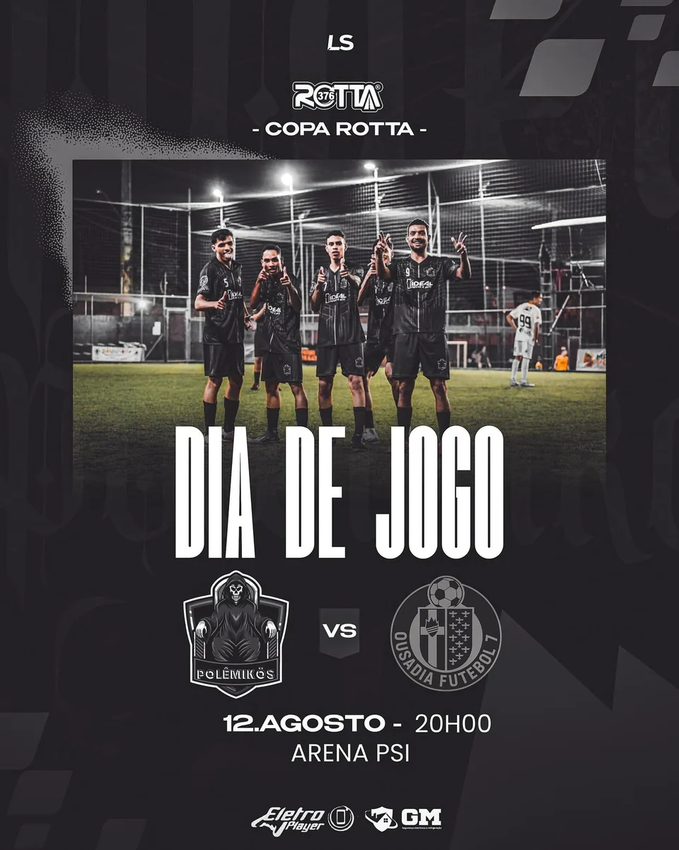 Arte escura de Copa Rotta com quatro atletas em campo e título Dia de jogo.