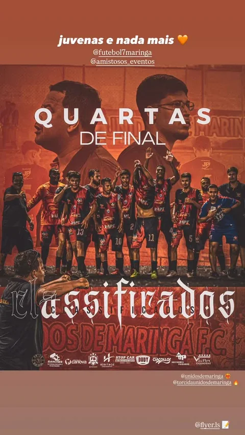 Arte vermelha com equipe comemorando e texto Quartas de final / Classificados.